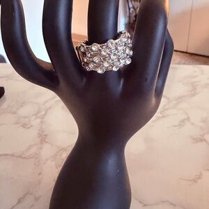 Crystal Pave Wide Band Ring - Silver